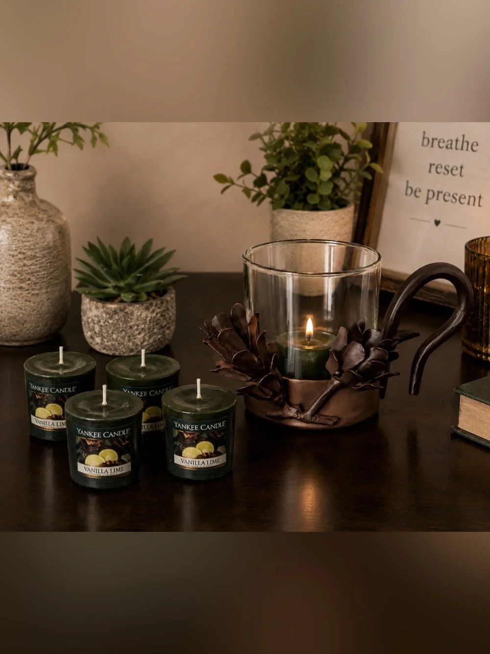 Yankee Candle Vanilla Lime Votive Gift Set | 4 Candles & Decorative Holder